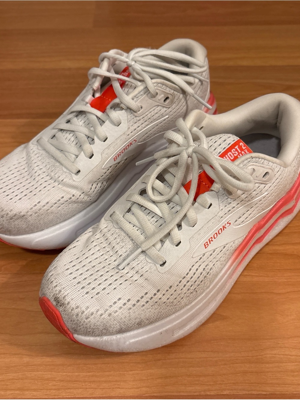 Brooks White and Orange Lace-Up Running Sneakers